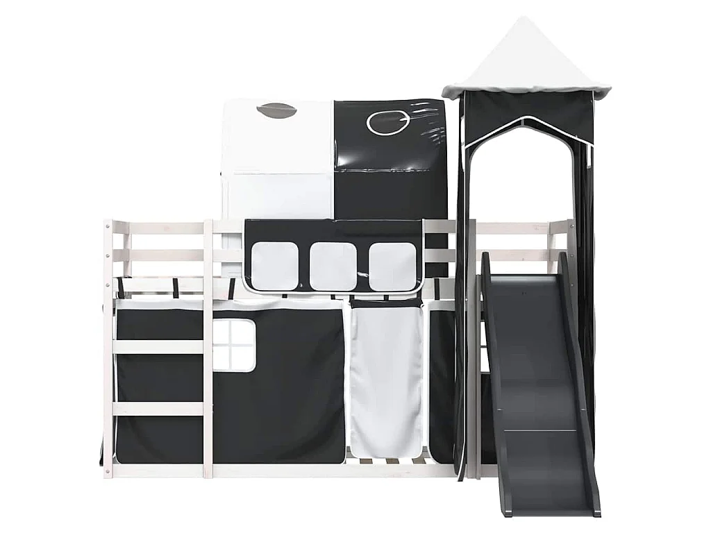 Lit superposé sans matelas avec toboggan blanc noir 90x200 cm