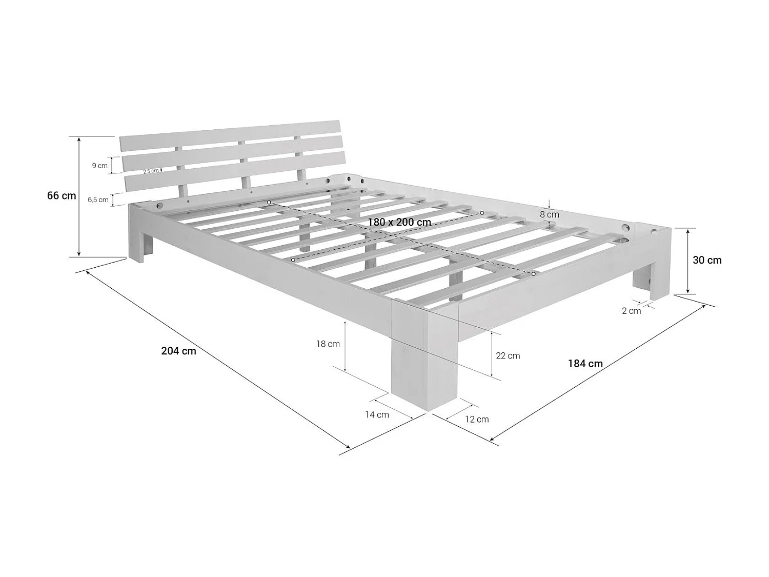 Lit double 2 personnes bois marron 204 x 184 x 66 cm LIT06164