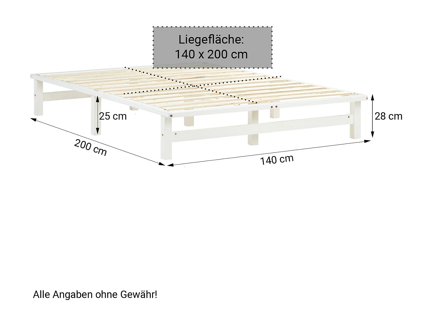 Lit design palette avec bois blanche 200 x 140 x 28 cm LIT06240