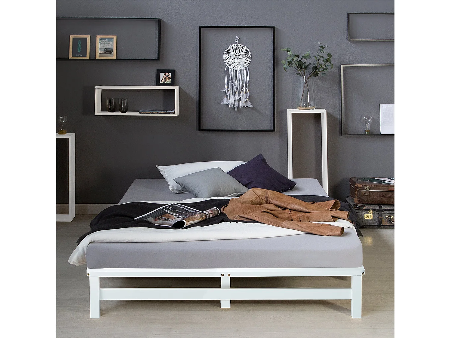 Lit design palette avec bois blanche 200 x 140 x 28 cm LIT06240