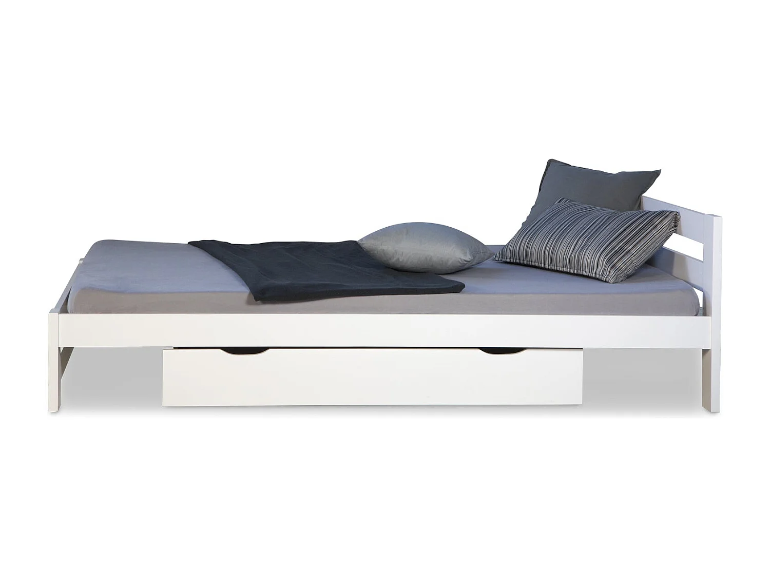 Lit double 2 personnes bois blanche 204 x 144 x 60 cm LIT06212