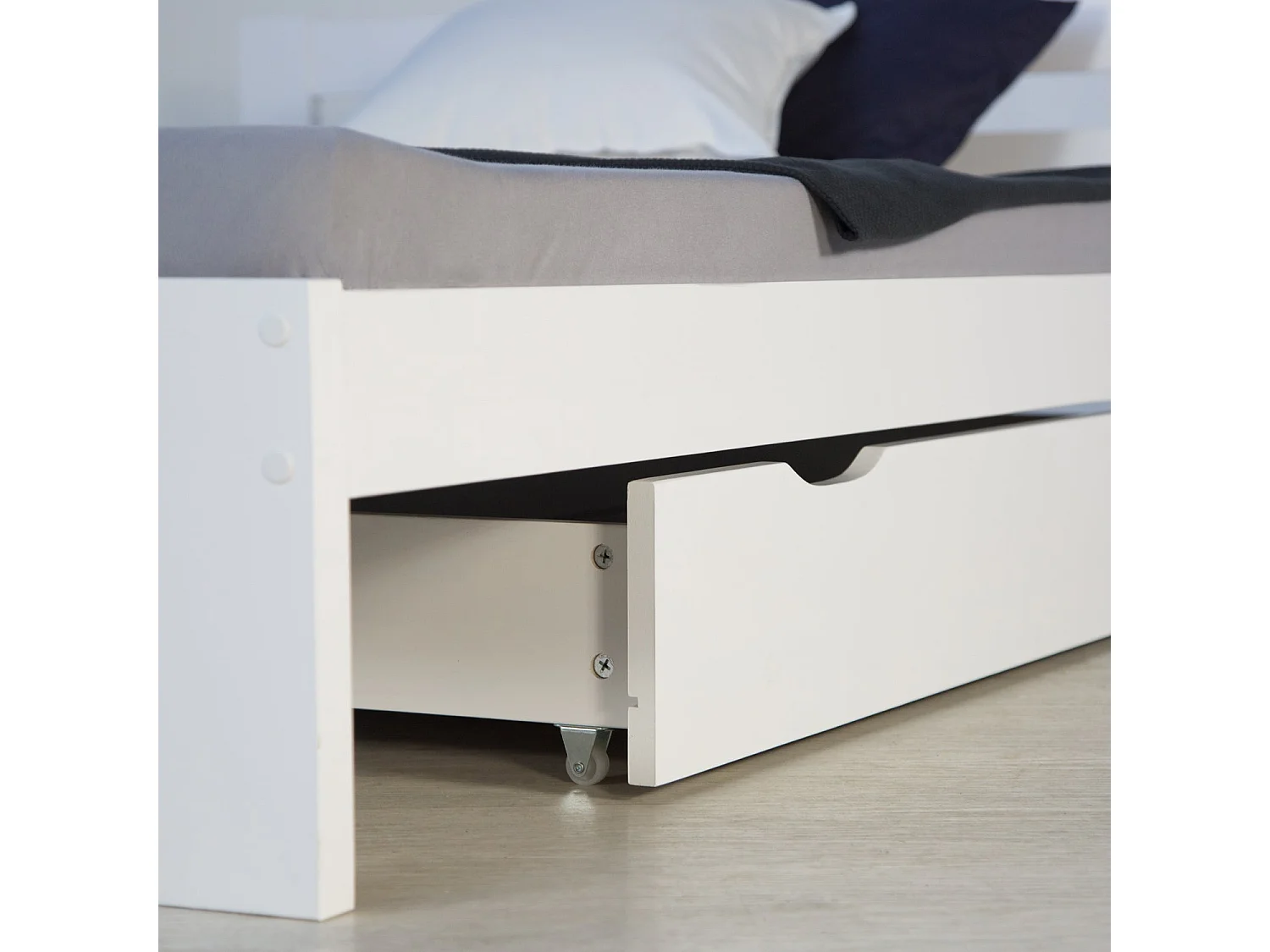 Lit double 2 personnes bois blanche 204 x 144 x 60 cm LIT06212