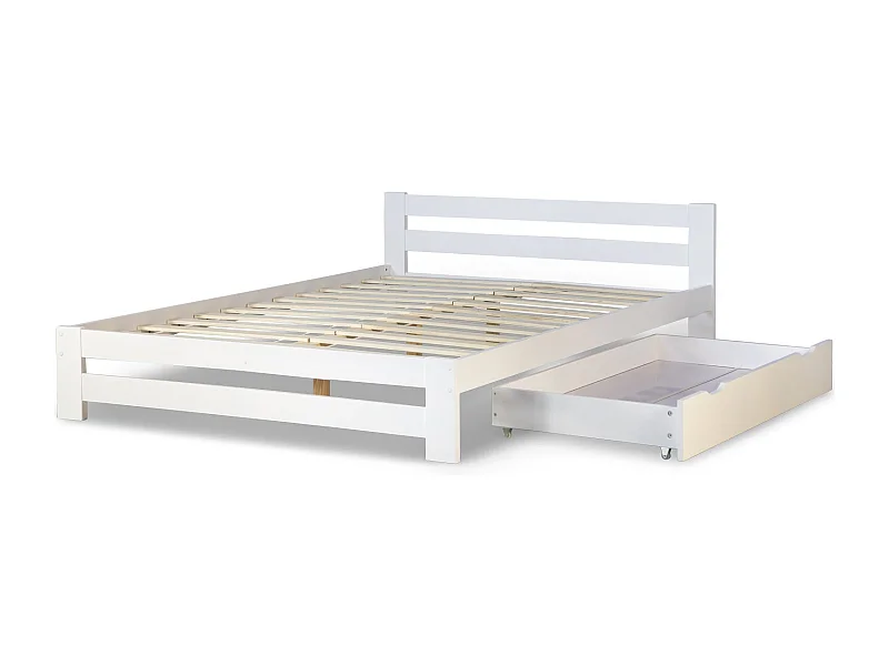 Lit double 2 personnes bois blanche 204 x 144 x 60 cm LIT06212