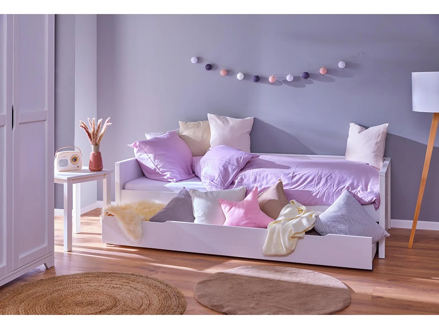 Dream lit 90x200cm avec 1 lit gigogne blanc.