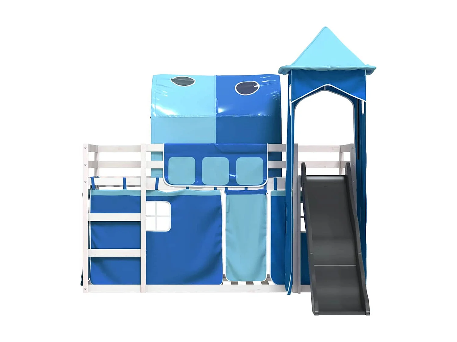 Letto a Castello con Scivolo e Tende Blu 90x200 cm