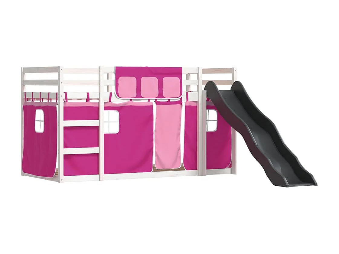 Stapelbed met glijbaan en gordijnen roze 90x200 cm