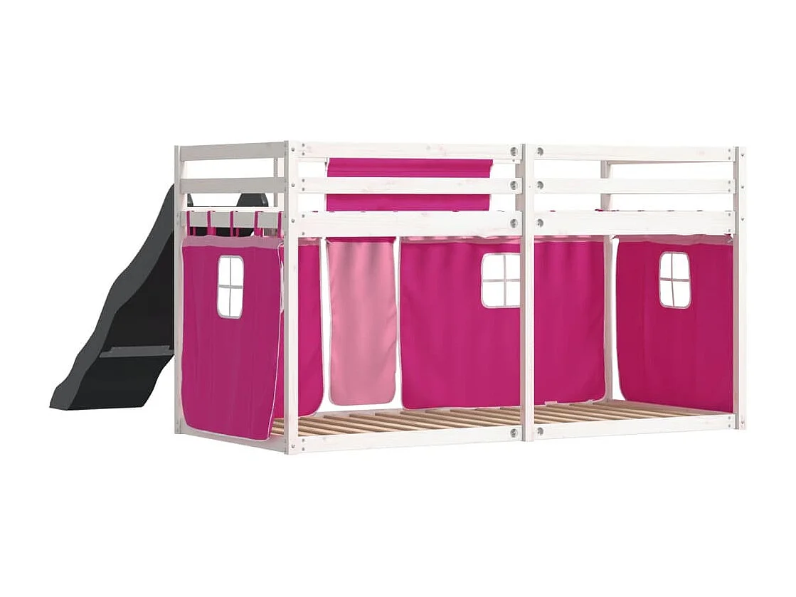 Stapelbed met glijbaan en gordijnen roze 90x200 cm