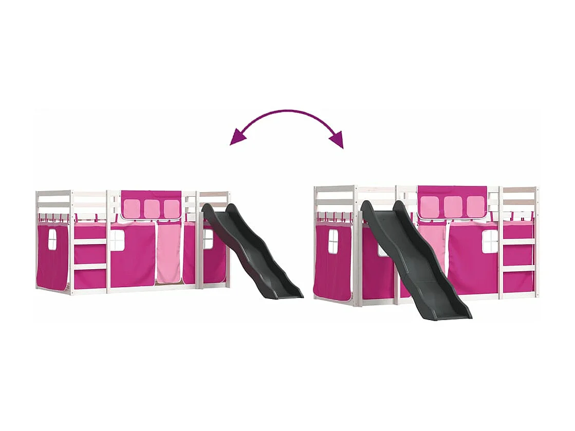 Stapelbed met glijbaan en gordijnen roze 90x200 cm