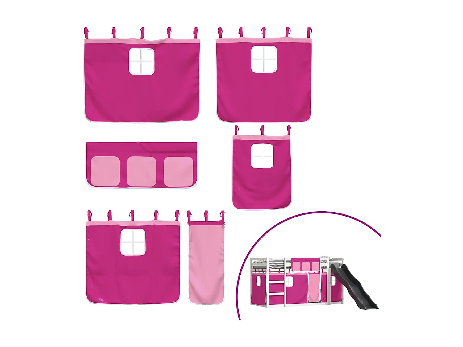 Lit superposé sans matelas avec toboggan et rideaux 90x200 cm