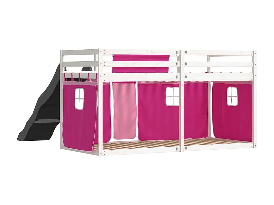 Lit superposé sans matelas avec toboggan et rideaux 90x200 cm