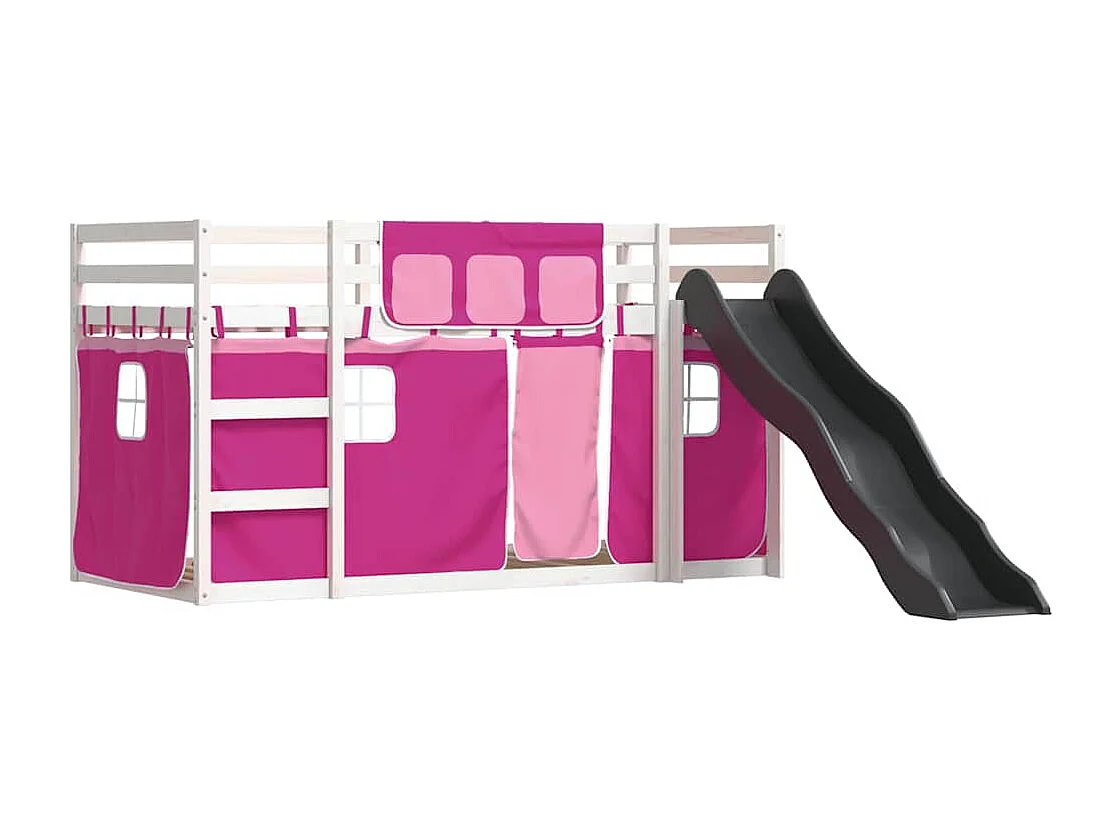 Stapelbed met glijbaan en gordijnen roze 90x200 cm