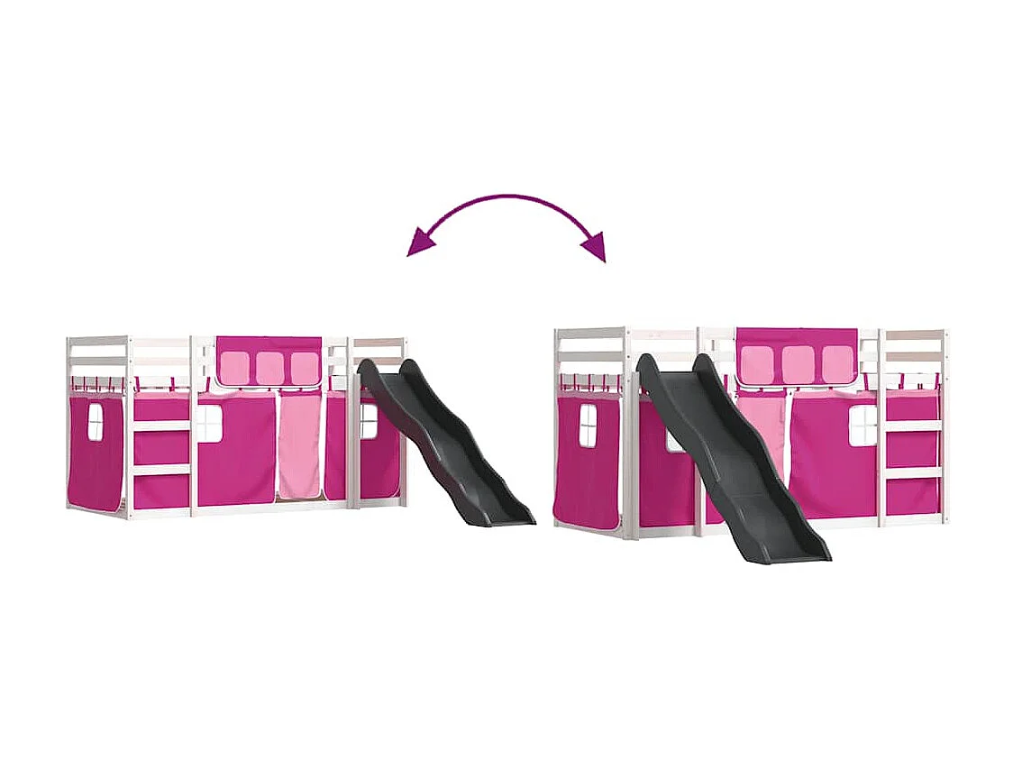 Stapelbed met glijbaan en gordijnen roze 90x200 cm