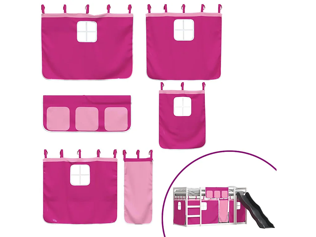 Litera con tobogán y cortinas rosa 90x200 cm