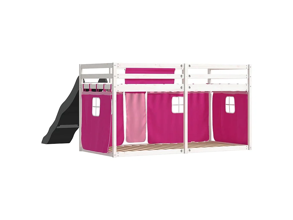 Litera con tobogán y cortinas rosa 90x200 cm