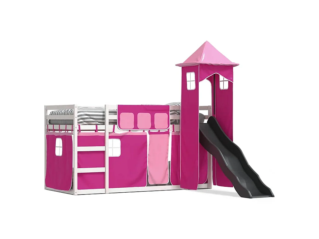 Lit superposé sans matelas avec toboggan et rideaux 90x200 cm