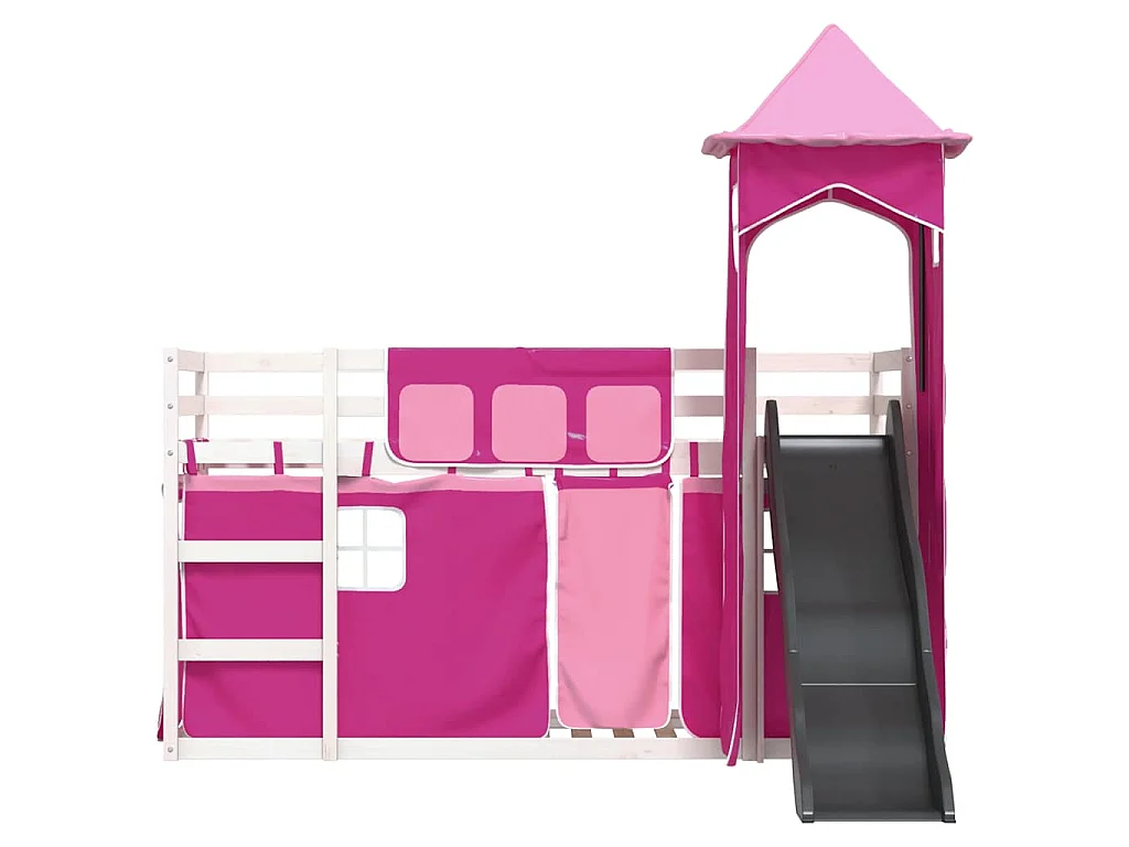 Lit superposé sans matelas avec toboggan et rideaux 90x200 cm
