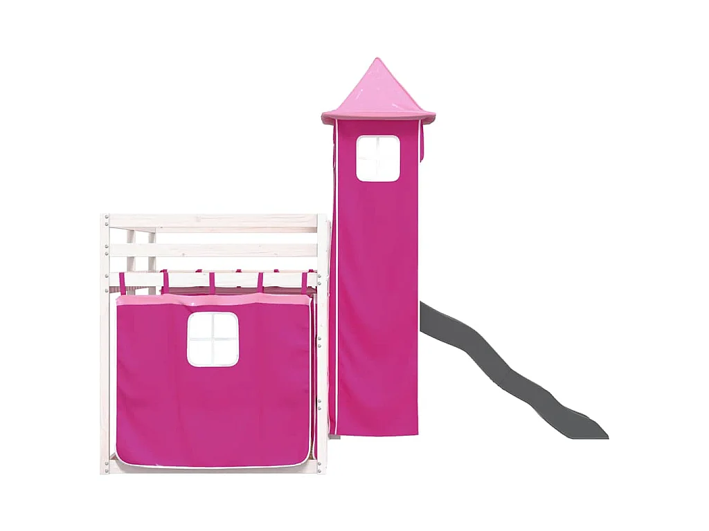 Lit superposé sans matelas avec toboggan et rideaux 90x200 cm