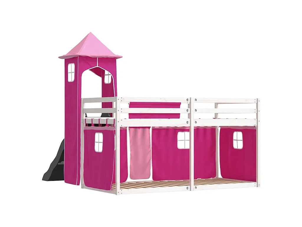 Lit superposé sans matelas avec toboggan et rideaux 90x200 cm