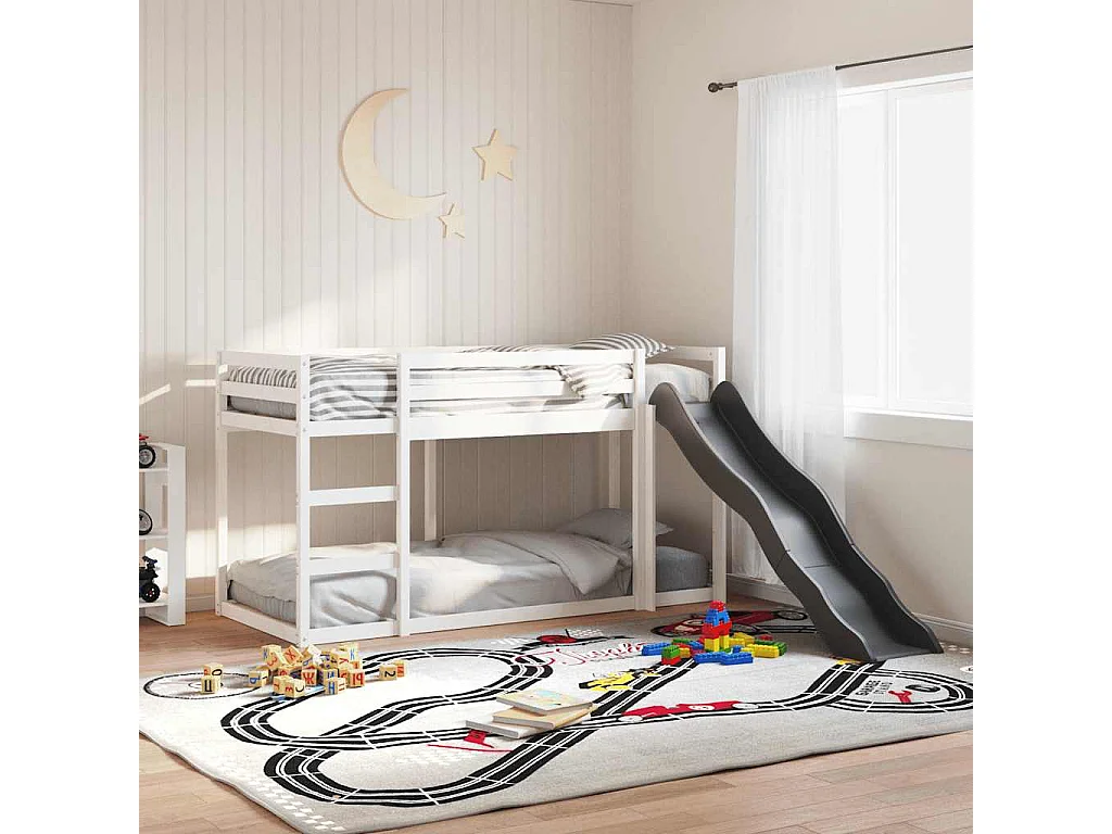 Letto a Castello Scivolo e Scala Bianco 90x200 cm Legno di Pino