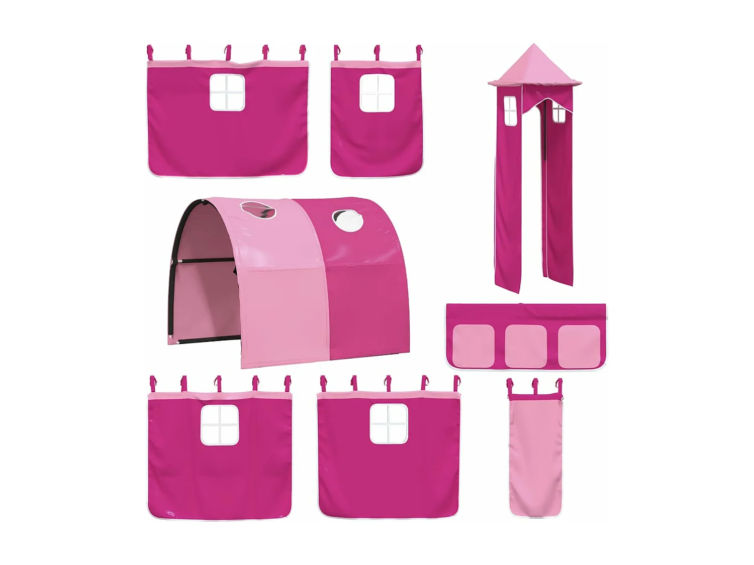 Letto a Castello con Scivolo e Tende Rosa 90x200 cm