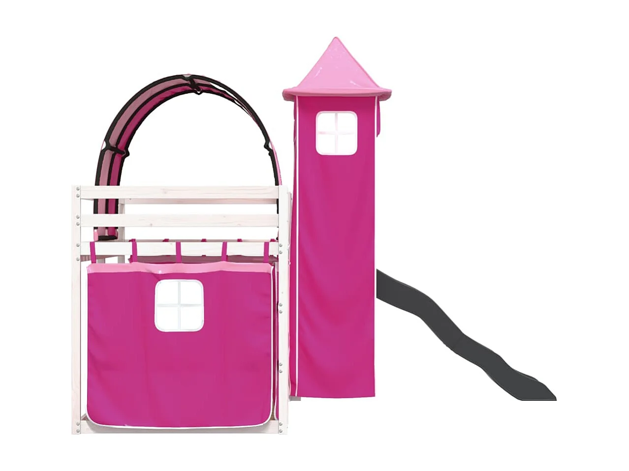 Letto a Castello con Scivolo e Tende Rosa 90x200 cm