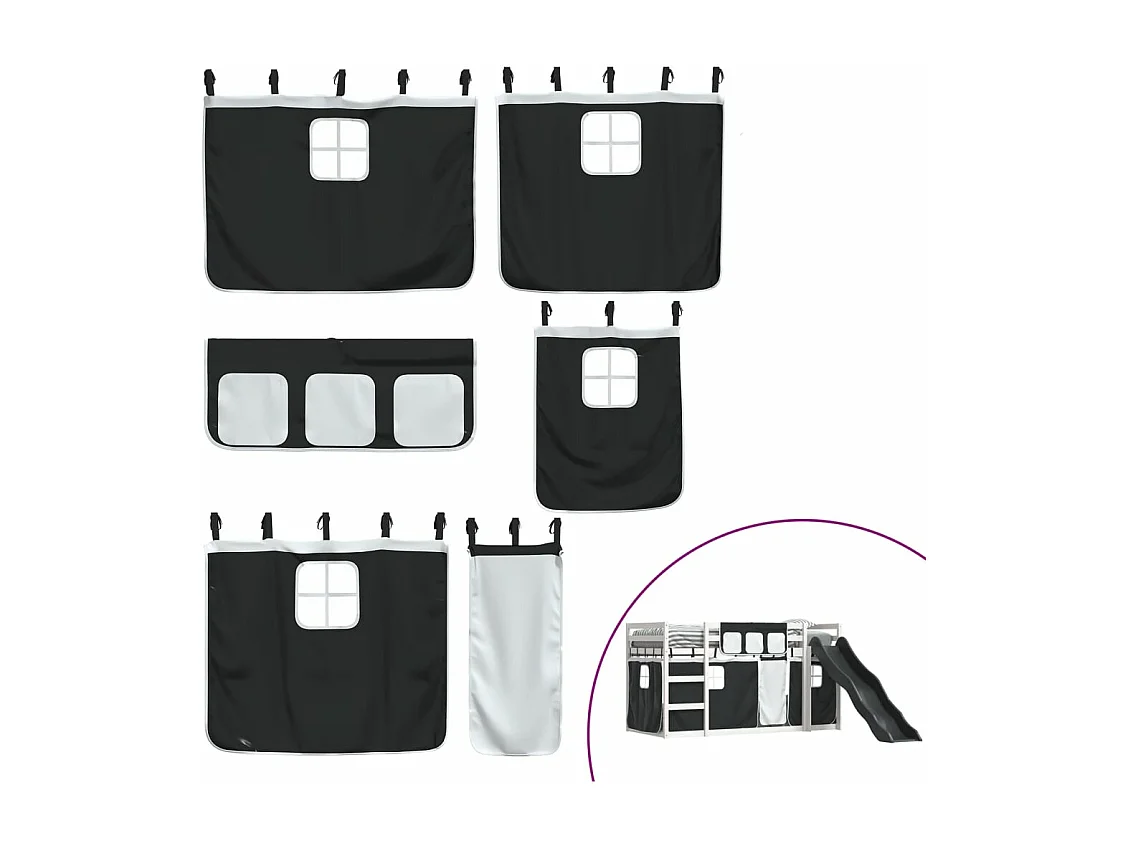 Beliche com escorrega e cortinas 90x200 cm branco e preto