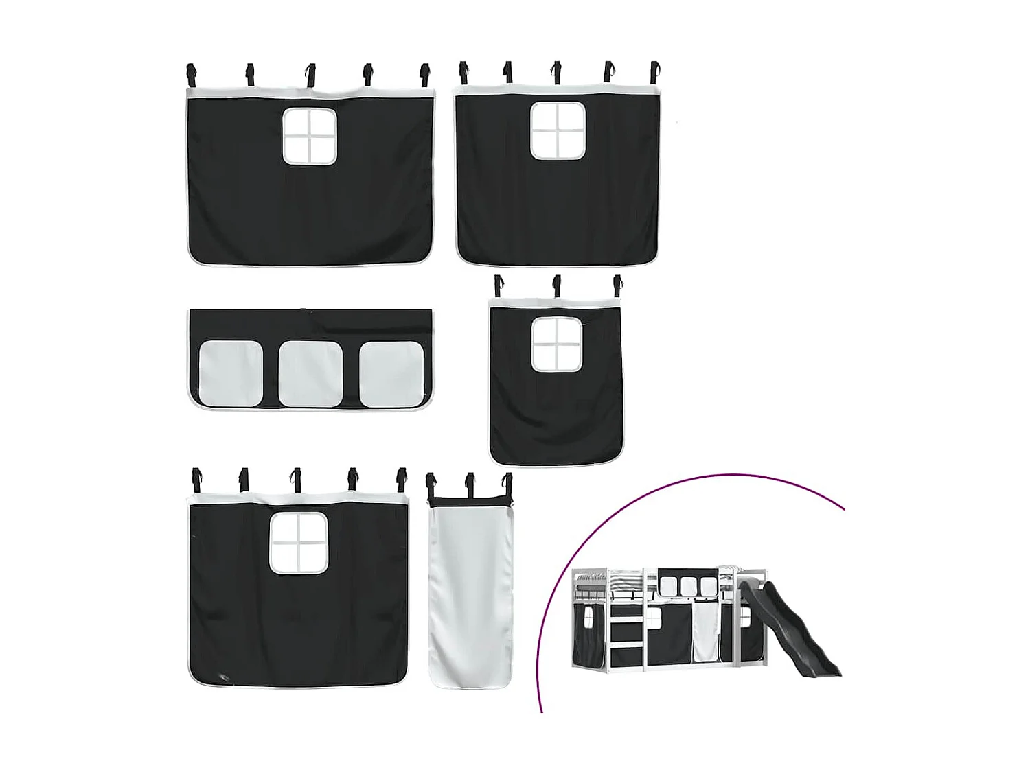 Lit superposé sans matelas avec toboggan blanc noir 90x200 cm