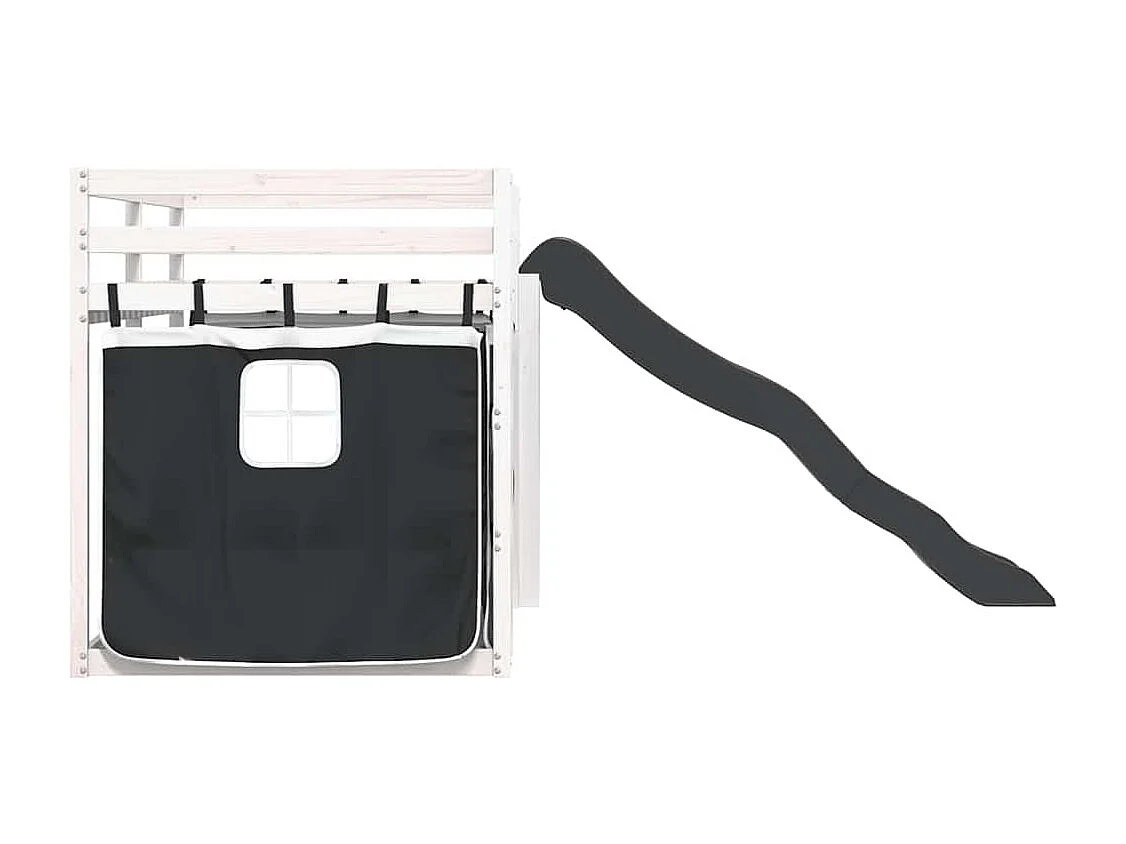 Lit superposé sans matelas avec toboggan blanc noir 90x200 cm
