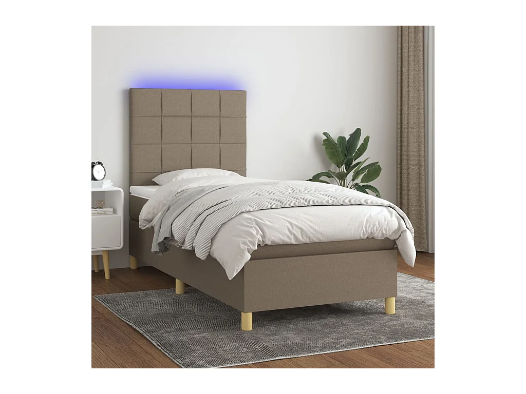 Cama box spring colchón y luces LED gris taupe 80x200 cm