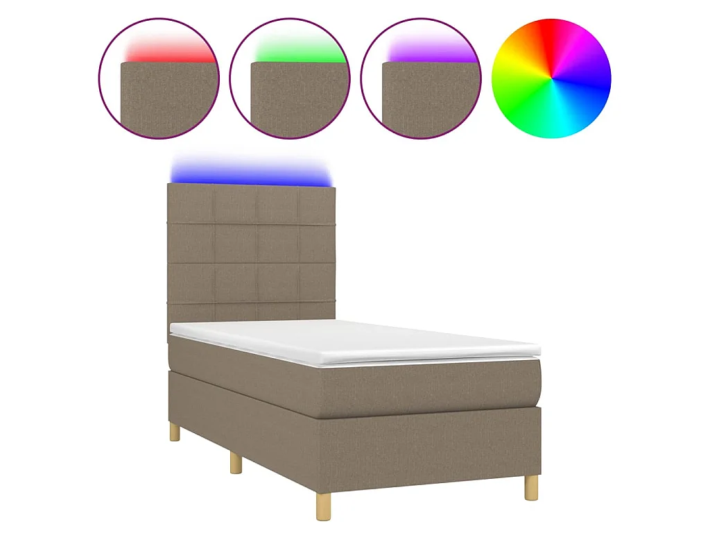 Cama box spring + colchão/LED 80x200cm tecido cinza-acastanhado