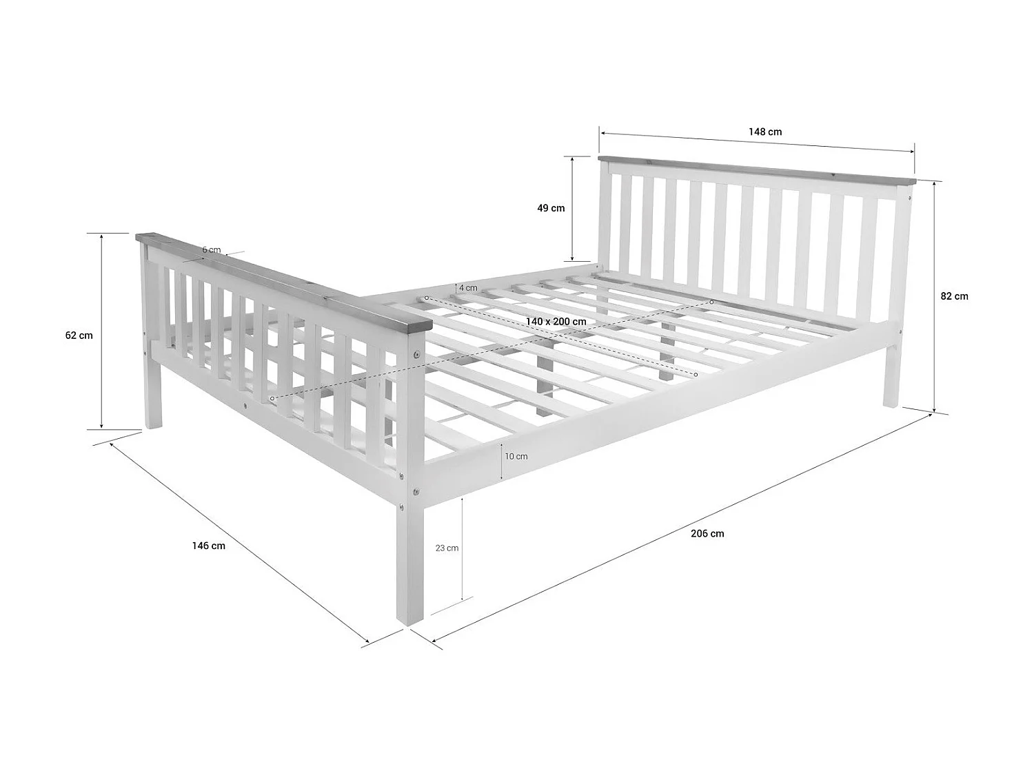 Lit double deux personne bois marron 206 x 146 x 82 cm LIT06159