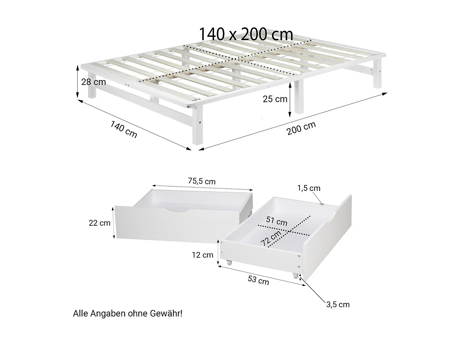 Lit palette en bois bois blanche 82 x 53.3 x 22 cm LIT06227