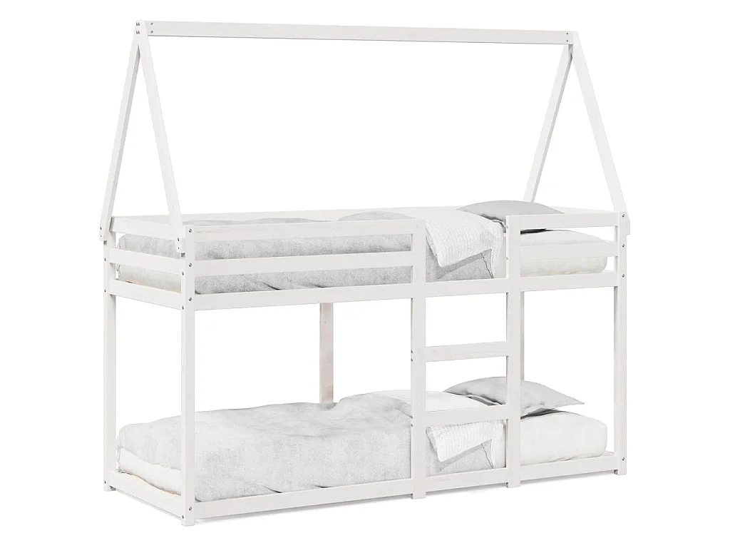 Letto a Castello con Tetto Bianco 80x200 cm Legno Massello Pino