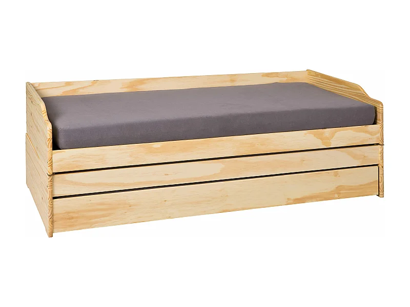 Lotved Bett 90x200 cm, 3 Schlafplätze, natur.