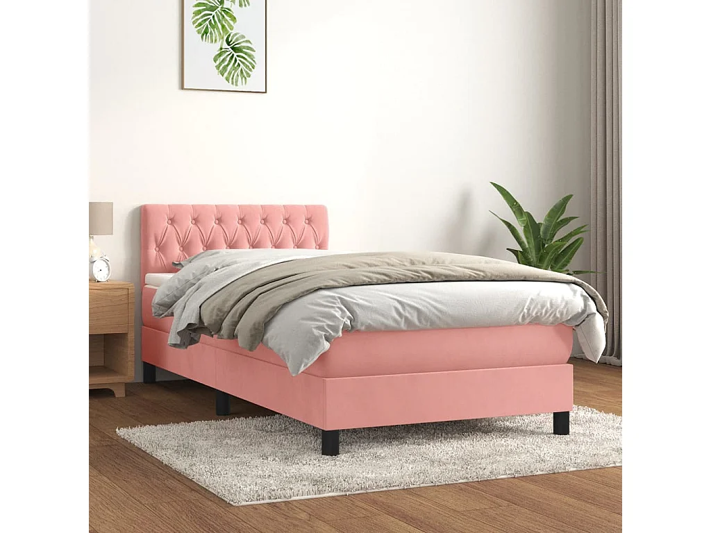 Boxspring met matras fluweel roze 90x190 cm