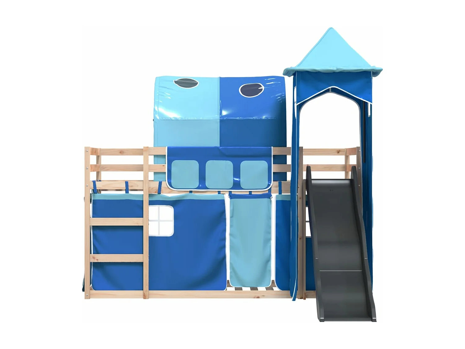 Lit superposé sans matelas avec toboggan et rideaux 90x200 cm