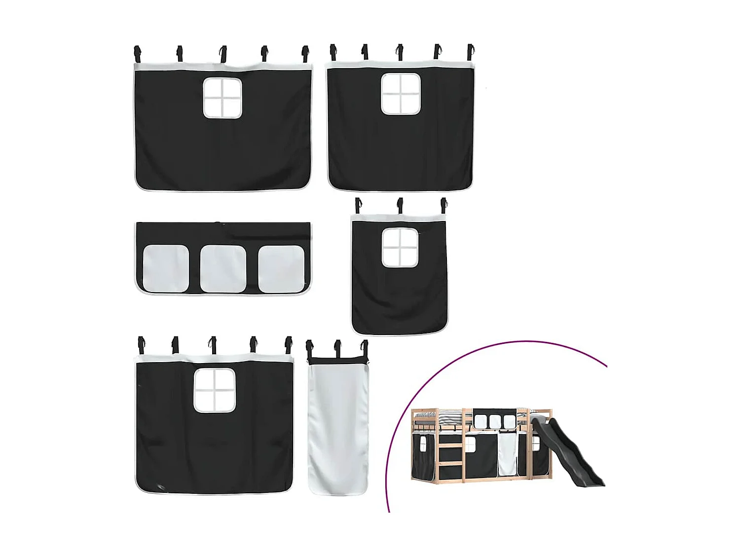 Lit superposé sans matelas avec toboggan blanc noir 90x200 cm