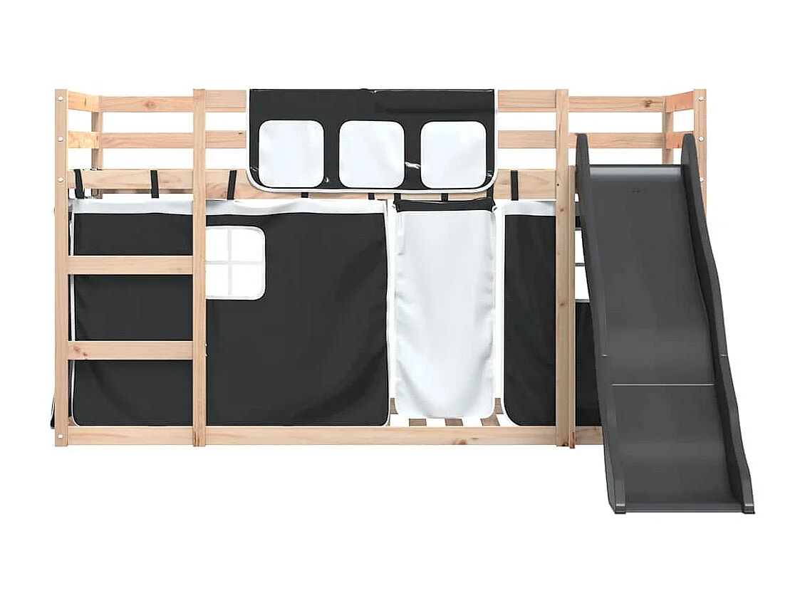 Lit superposé sans matelas avec toboggan blanc noir 90x200 cm