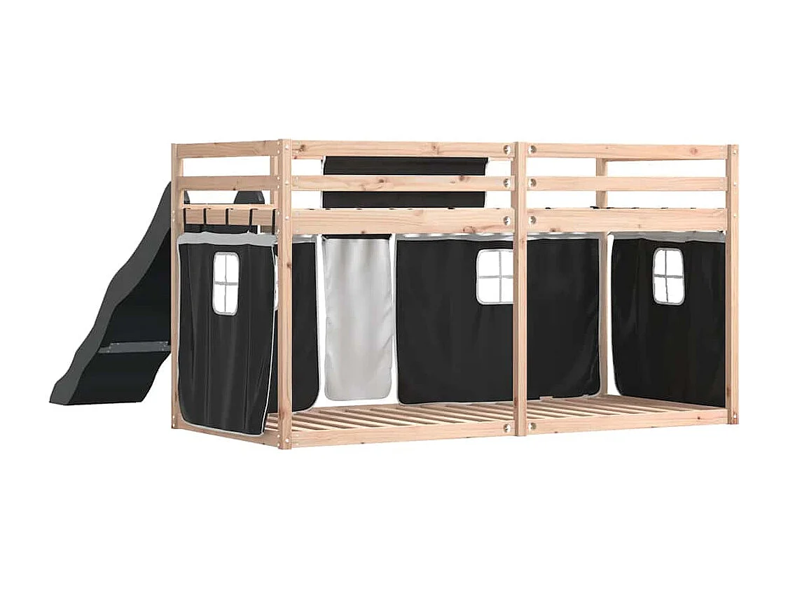 Lit superposé sans matelas avec toboggan blanc noir 90x200 cm