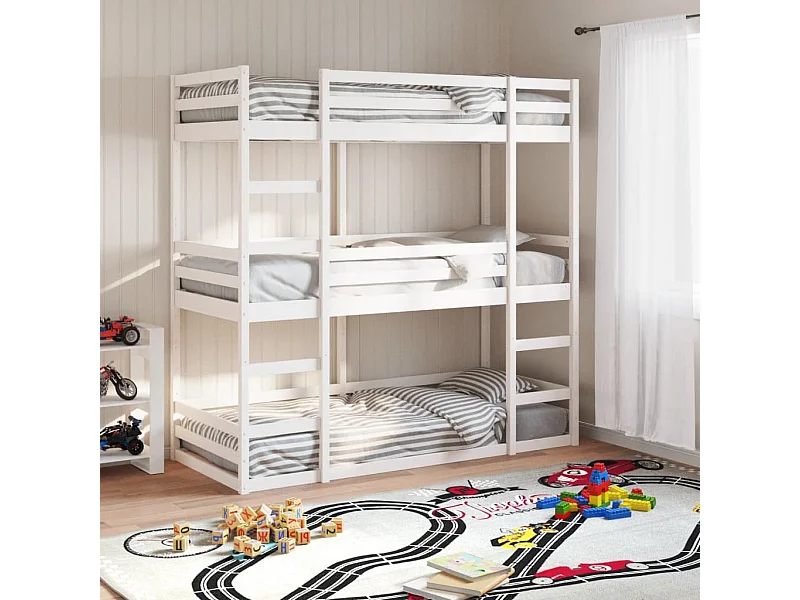 Lit superposé triple sans matelas 90x200 cm bois de pin massif