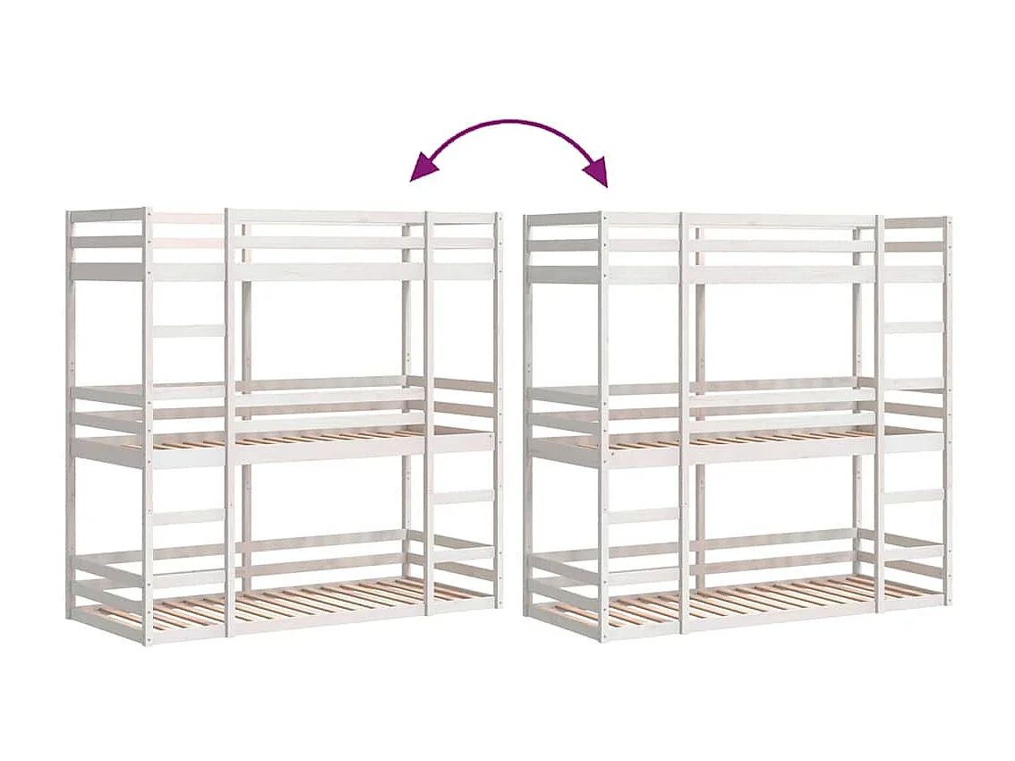 Lit superposé triple sans matelas 90x200 cm bois de pin massif