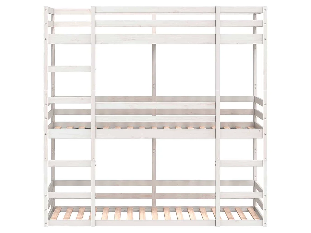Letto a Castello Triplo Bianco 90x200 cm Legno Massello di Pino