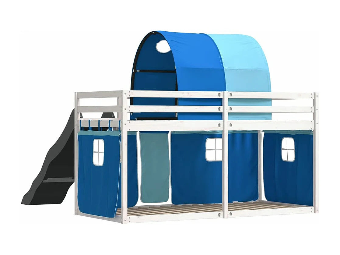 Stapelbed met glijbaan en gordijnen blauw 90x200 cm
