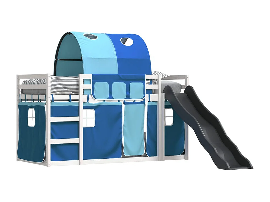 Lit superposé sans matelas avec toboggan et rideaux 90x200 cm