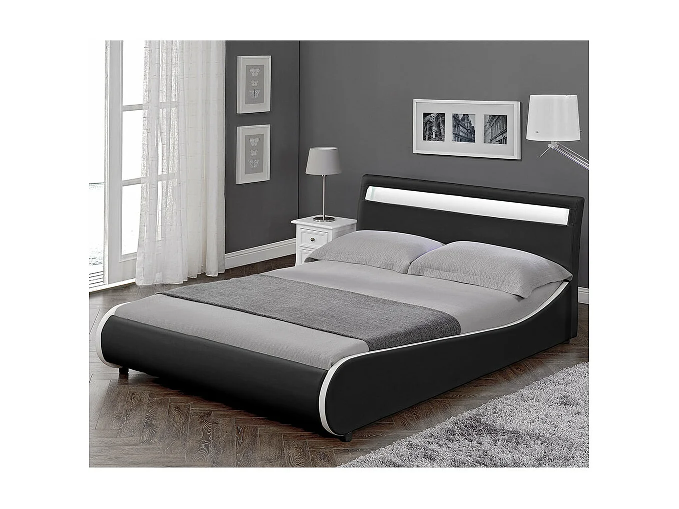 Lit double 2 personnes cuir noire 221 x 189 x 83 cm 03_0005334