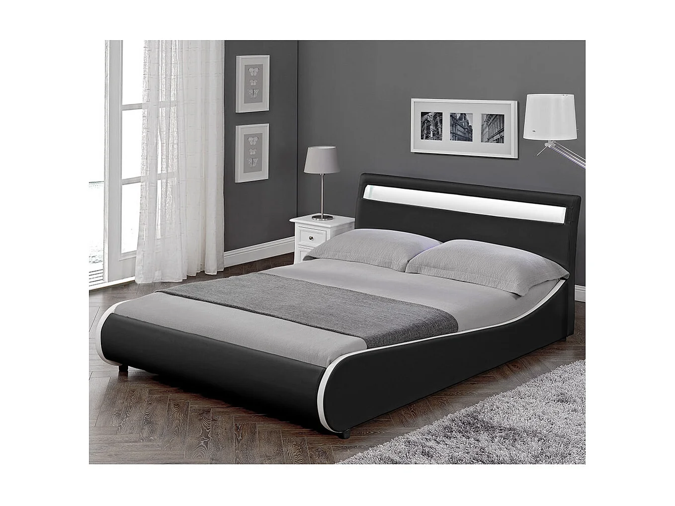 Lit double 2 personnes cuir noire 221 x 189 x 83 cm 03_0005334