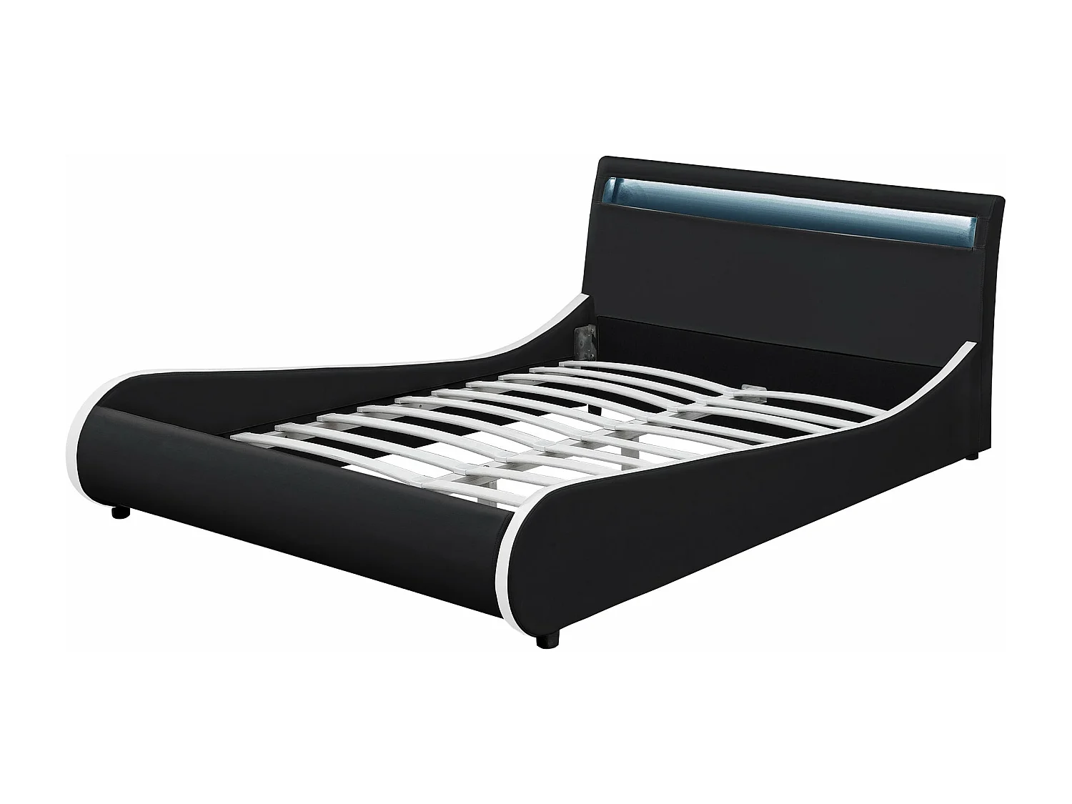 Lit double 2 personnes cuir noire 221 x 189 x 83 cm 03_0005334