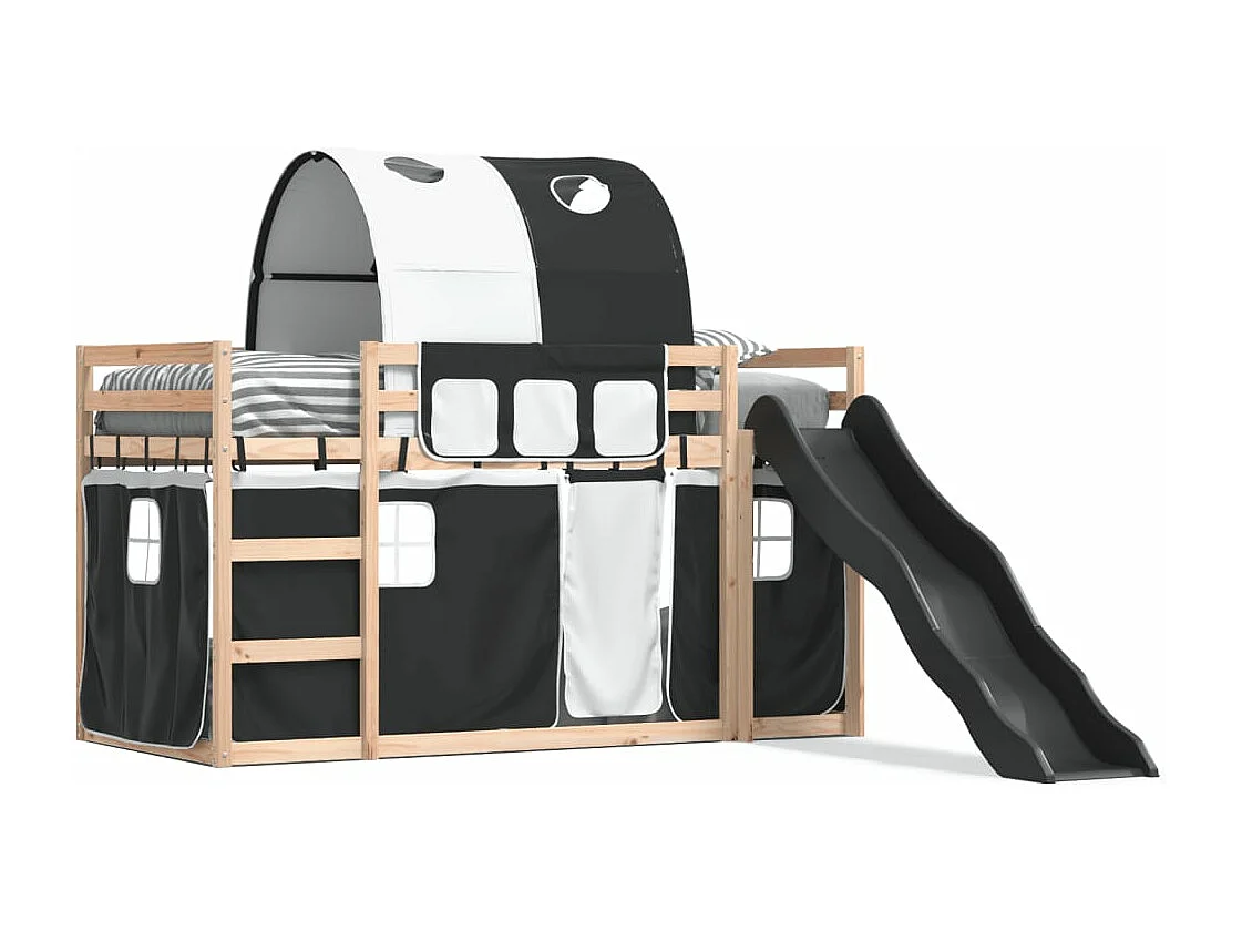 Lit superposé sans matelas avec toboggan blanc noir 90x200 cm
