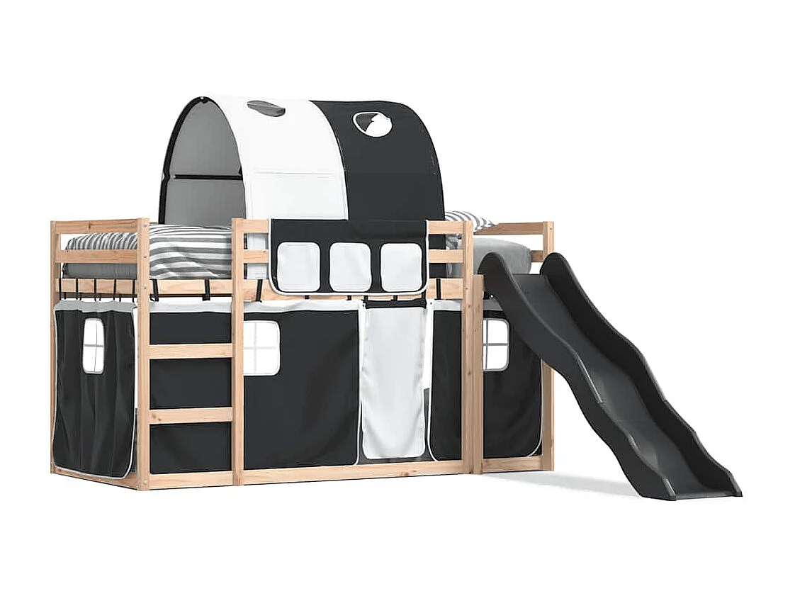 Lit superposé sans matelas avec toboggan blanc noir 90x200 cm
