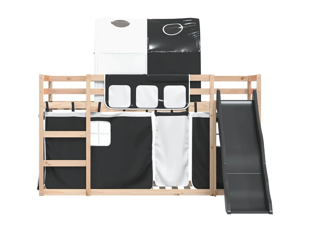 Lit superposé sans matelas avec toboggan blanc noir 90x200 cm